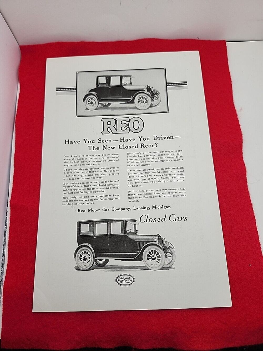 Vtg 1922 REO Closed Cars Have You Seen Have You Driven Ephemera Ad Advertisement